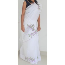 Lavender bunches on a White saree